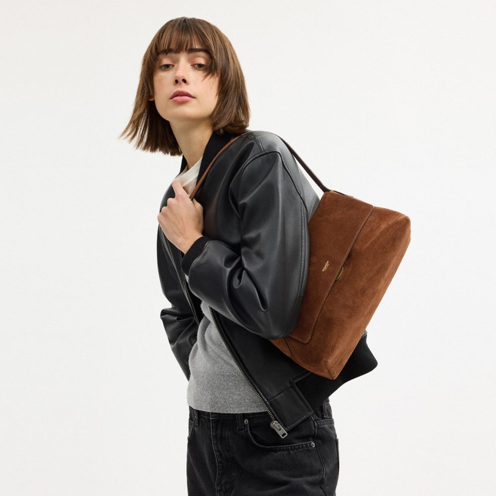 COACH®,Chelsea Shoulder Bag 30,Lining Leather,Suede,Leather,Shoulder Bag,Brass,Casual,Brown,Detail View