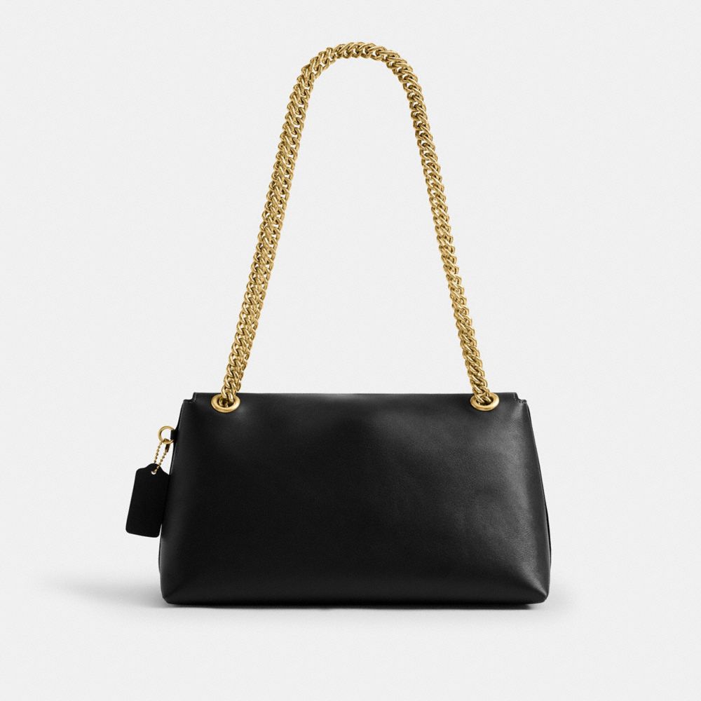 COACH®,Chelsea Shoulder Bag 30 With Chain,Leather,Suede,Shoulder Bag,Lined,Brass,Day Party,Black,Back View