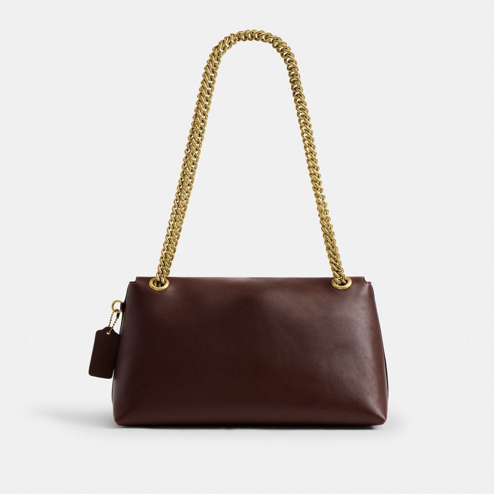 COACH®,Chelsea Shoulder Bag 30 With Chain,Leather,Suede,Shoulder Bag,Lined,Brass,Day Party,Brown,Back View