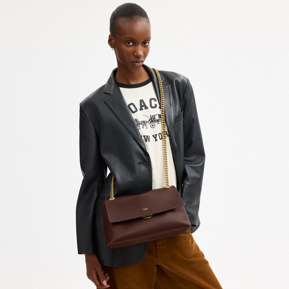 COACH®,Chelsea Shoulder Bag 30 With Chain,Leather,Suede,Shoulder Bag,Lined,Brass,Day Party,Brown,Detail View