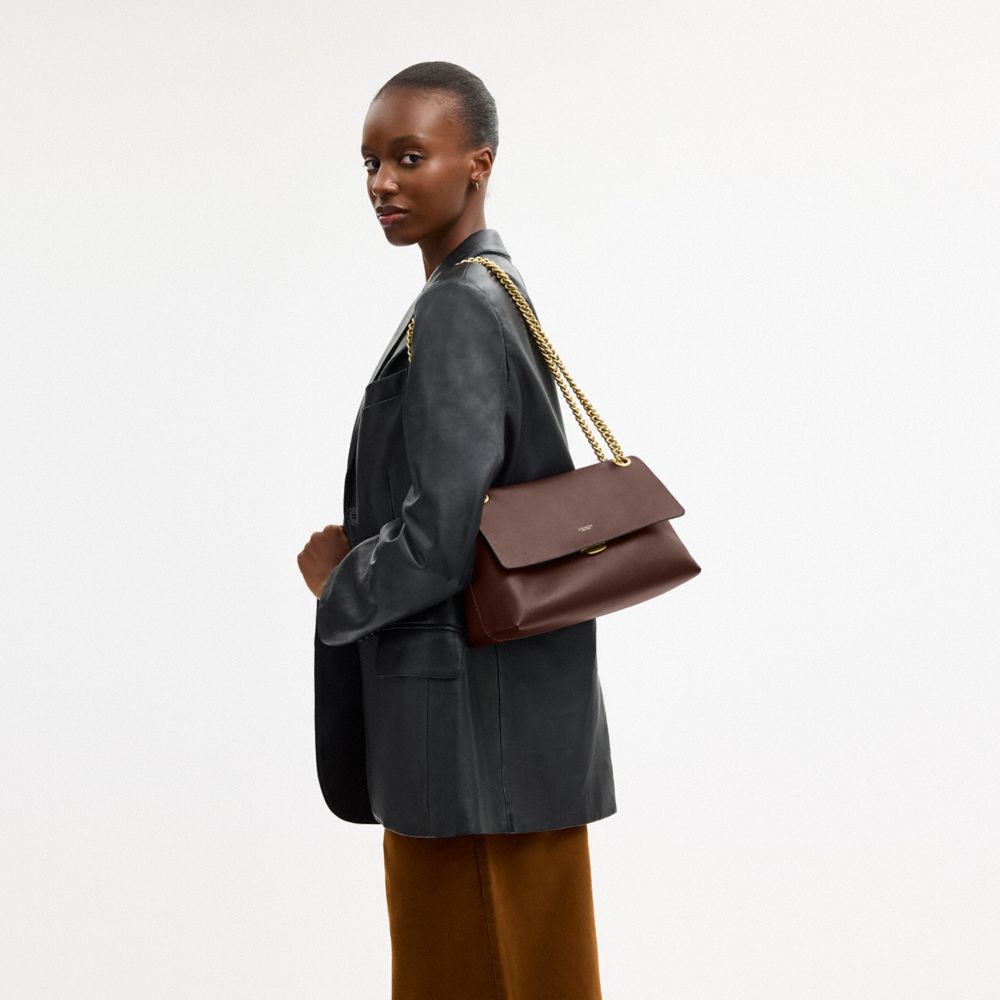 COACH®,Chelsea Shoulder Bag 30 With Chain,Leather,Suede,Shoulder Bag,Lined,Brass,Day Party,Brown,Detail View