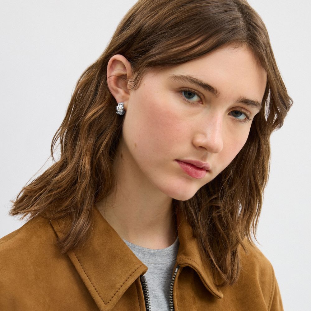 COACH®,Wildflower Signature Pearl Huggie Earrings,,Detail View