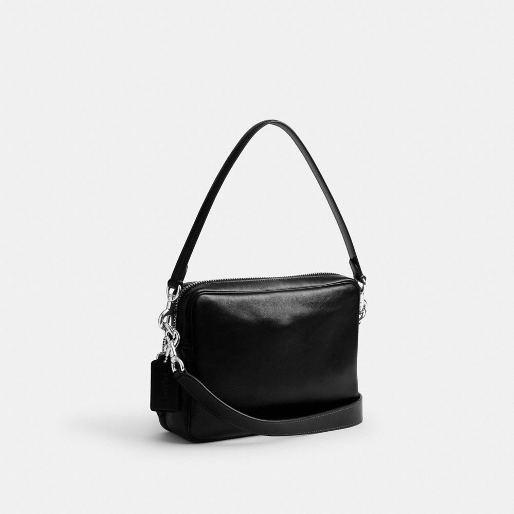 COACH®,Dakota Crossbody Bag,Leather,Crossbody,Logo,Metal,Silver Metal,Casual,Black,Angle View