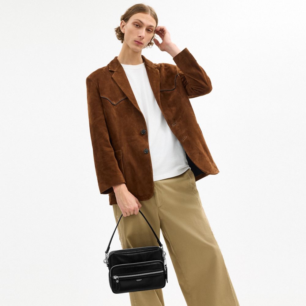 COACH®,Dakota Crossbody Bag,Leather,Crossbody,Logo,Metal,Silver Metal,Casual,Black,Detail View