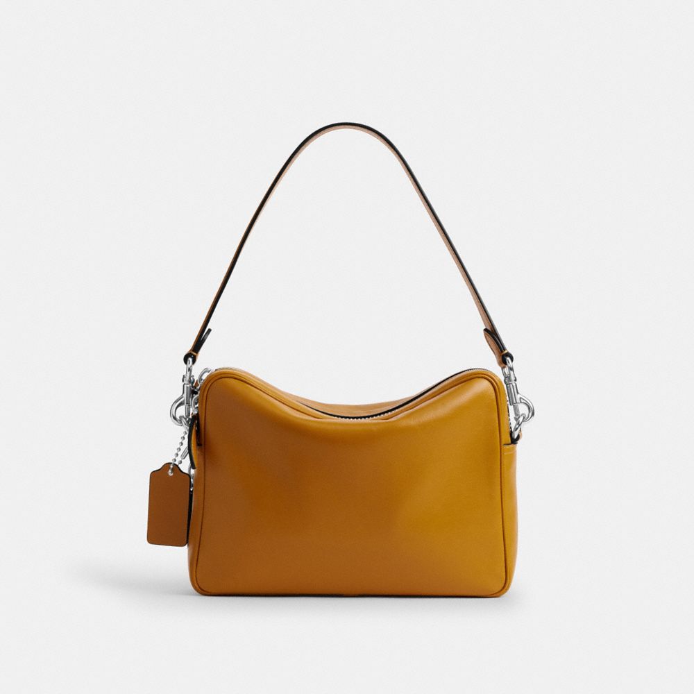 COACH®,Dakota Crossbody Bag,Leather,Crossbody,Logo,Metal,Silver Metal,Casual,Mustard,Back View