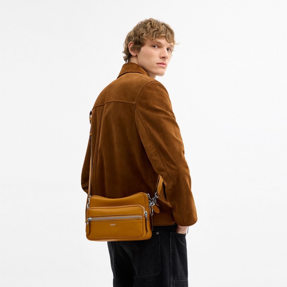 COACH®,Dakota Crossbody Bag,Leather,Crossbody,Logo,Metal,Silver Metal,Casual,Mustard,Detail View