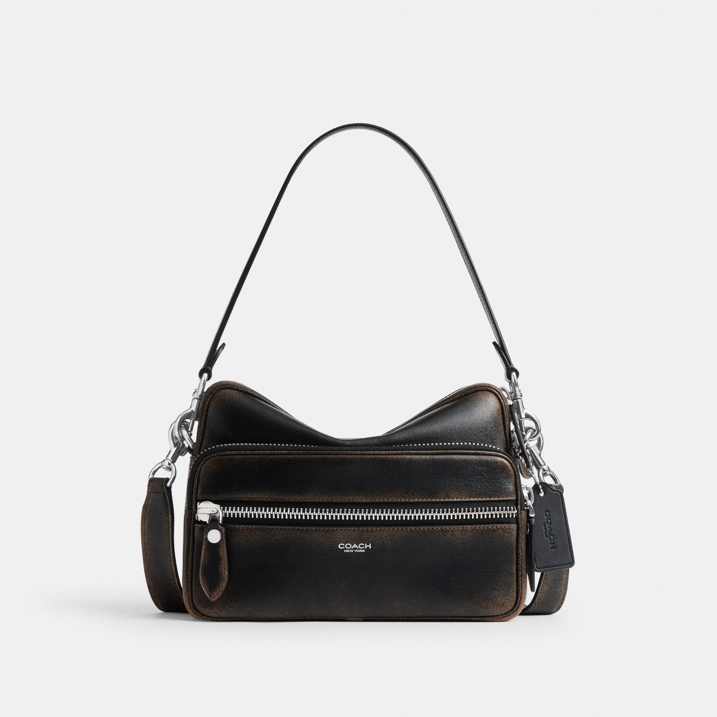 Мужская сумка Coach Dakota Crossbody Bag In Loved Leather, цвет: Чёрный / Рыжевато-коричневый — фото 1