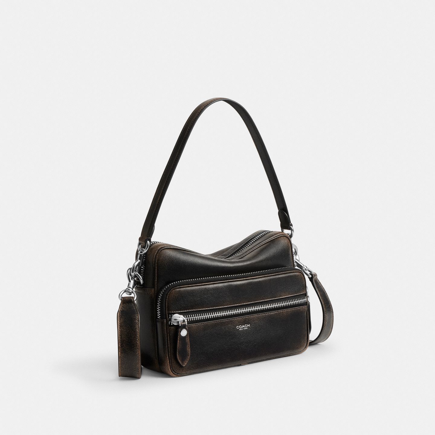 Мужская сумка Coach Dakota Crossbody Bag In Loved Leather, цвет: Чёрный / Рыжевато-коричневый — фото 2