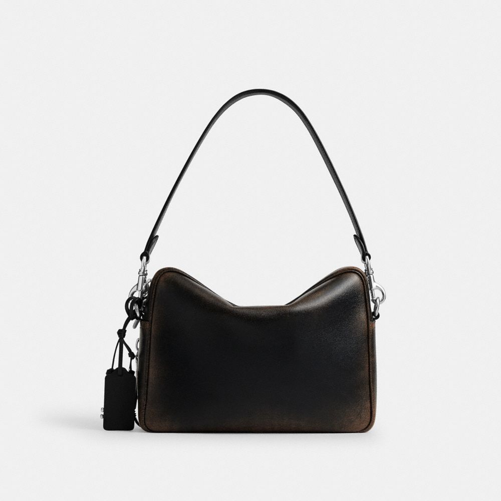 COACH®,Dakota Crossbody Bag In Loved Leather,Leather,Crossbody,Logo,Metal,Pendant,Casual,Black,Back View