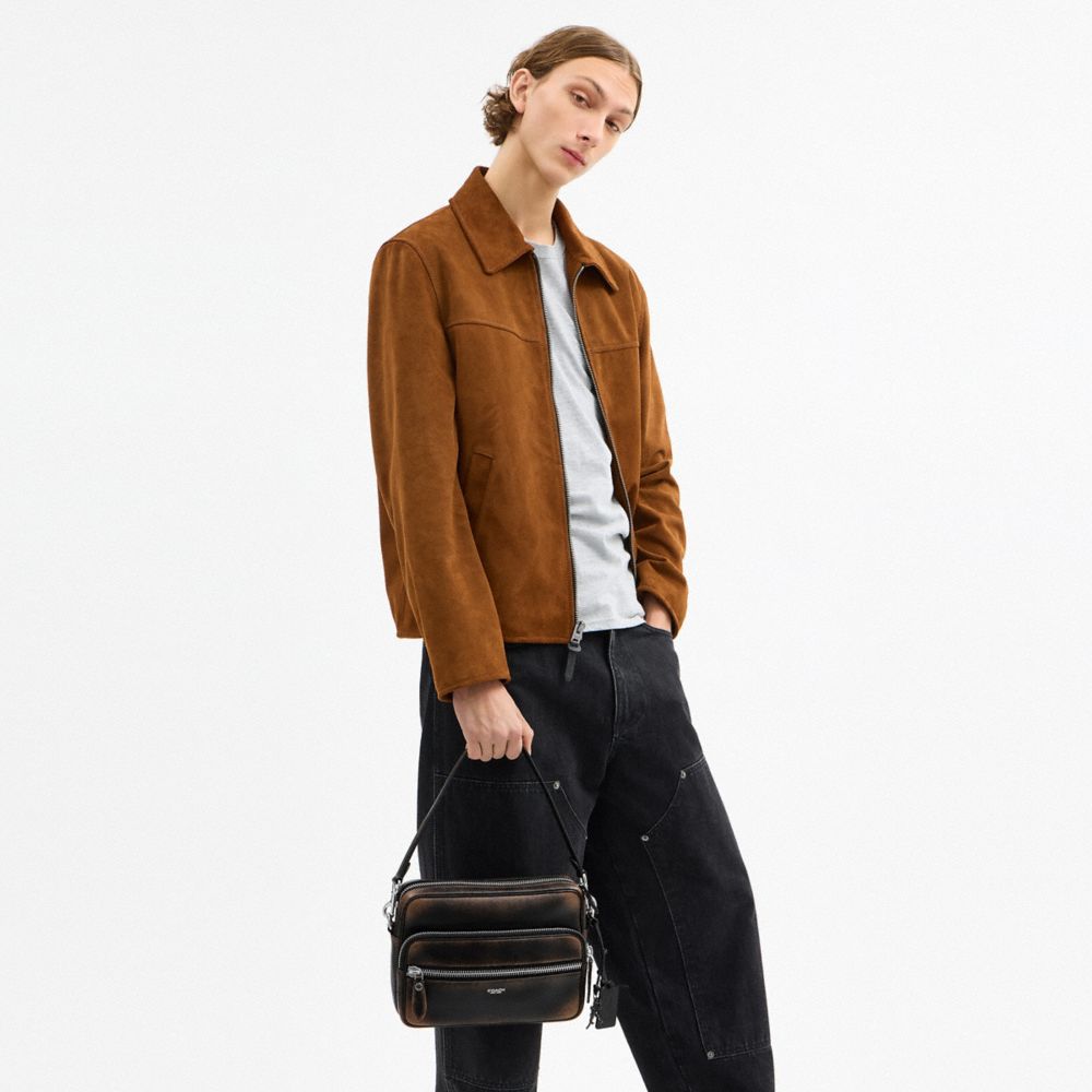 COACH®,Dakota Crossbody Bag In Loved Leather,Leather,Crossbody,Logo,Metal,Pendant,Casual,Black,Detail View