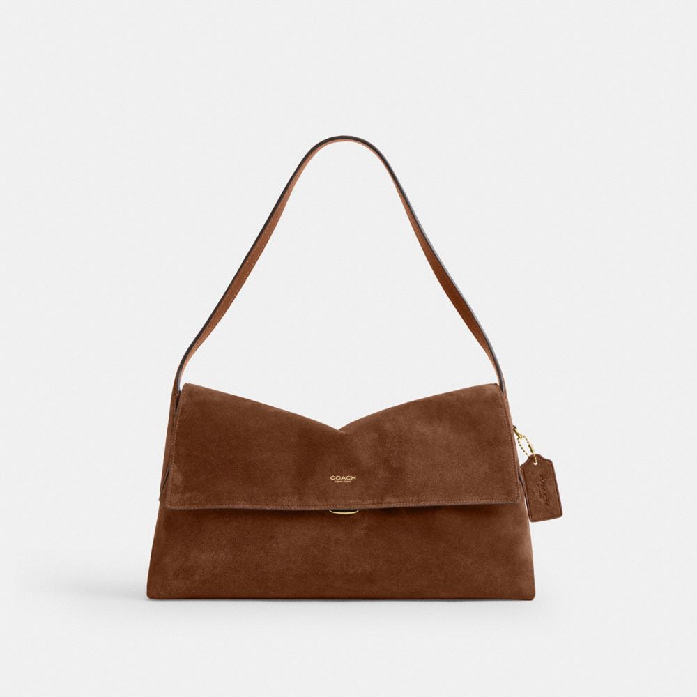 COACH®,Chelsea Shoulder Bag 36,Suede,Lining Leather,Leather,Shoulder Bag,Lined,Brass,Casual,Brown,Front View
