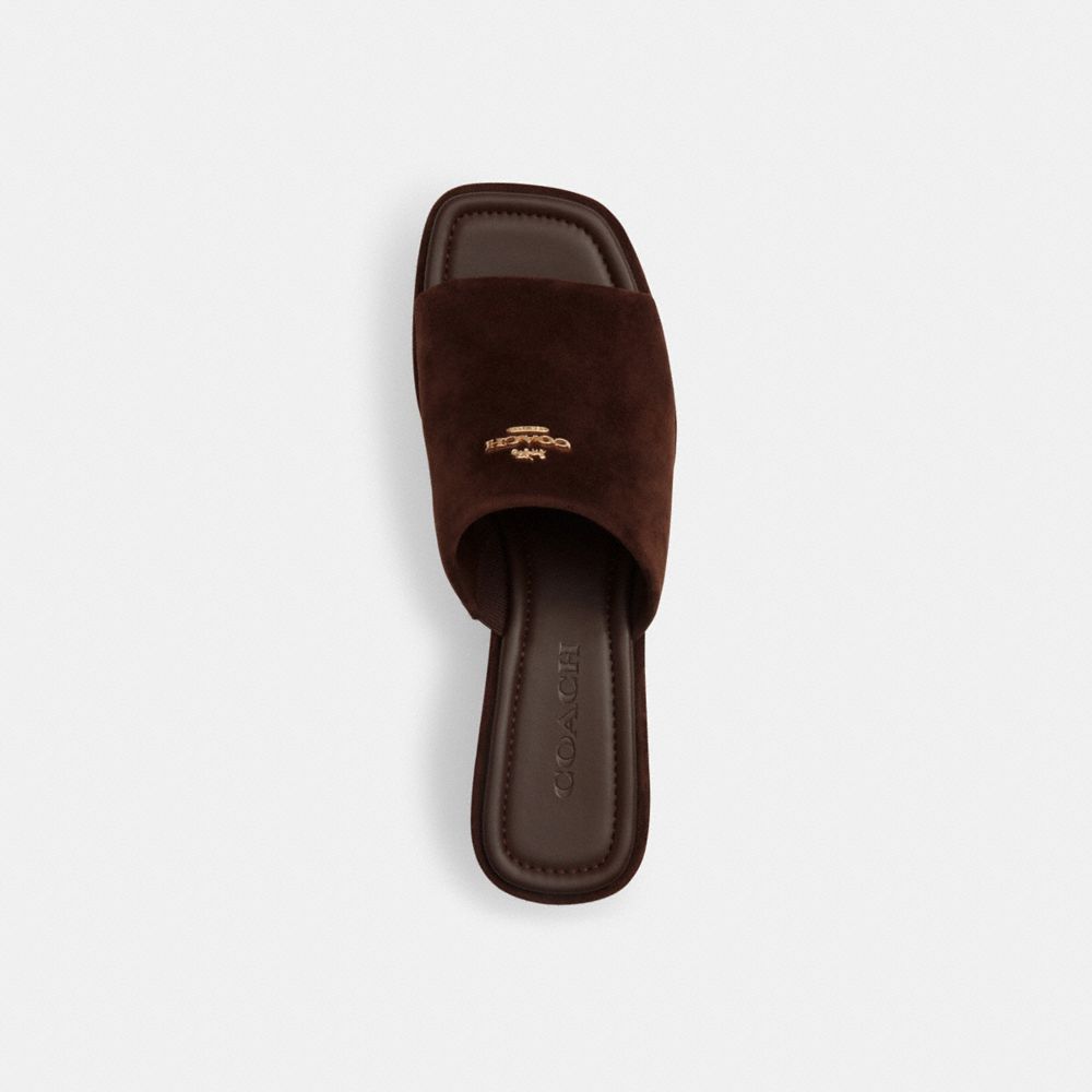 COACH®,Phoebe Platform Sandal,Rubber,Suede,Slides,Day Party,Brown,Inside View,Top View