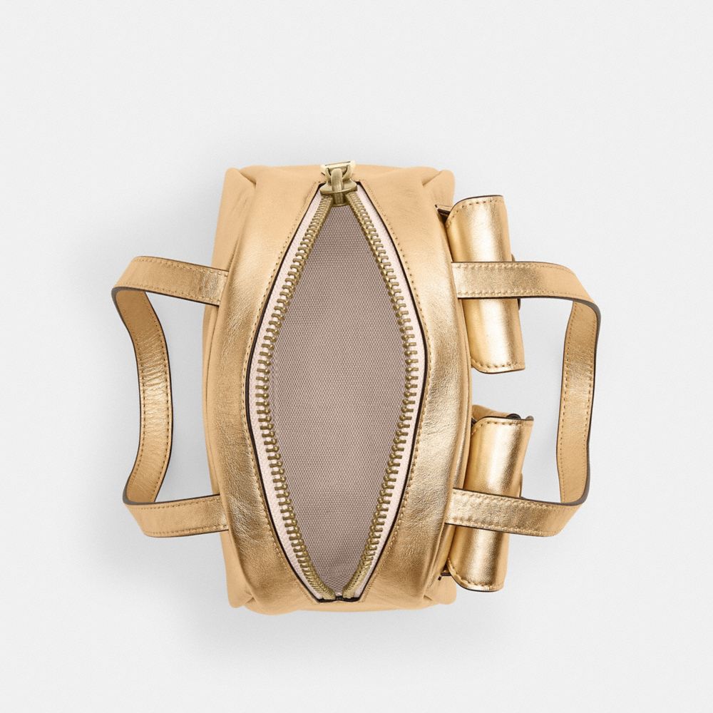 COACH®,Twin Turnlock Bag 20,Leather,Bowler Bag,Compact,Brass,Party,Yellow,Inside View,Top View