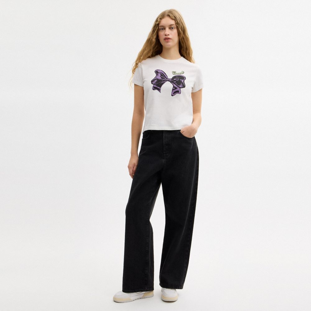 COACH®,Bow T-Shirt In Organic Cotton,Cotton,Organic Cotton,T Shirt,Sustainable,All Season,Casual,White,Scale View