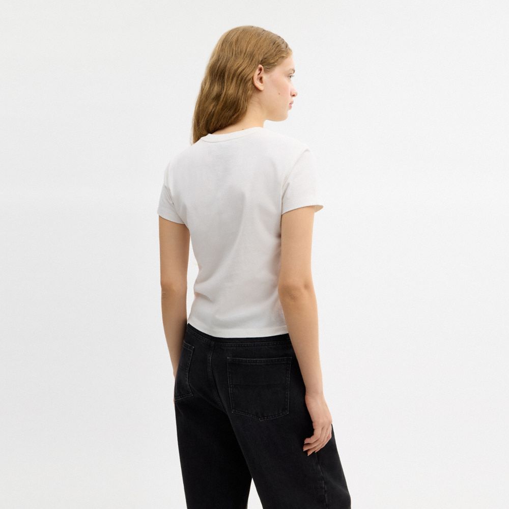 COACH®,Bow T-Shirt In Organic Cotton,Cotton,Organic Cotton,T Shirt,Sustainable,All Season,Casual,White,Scale View