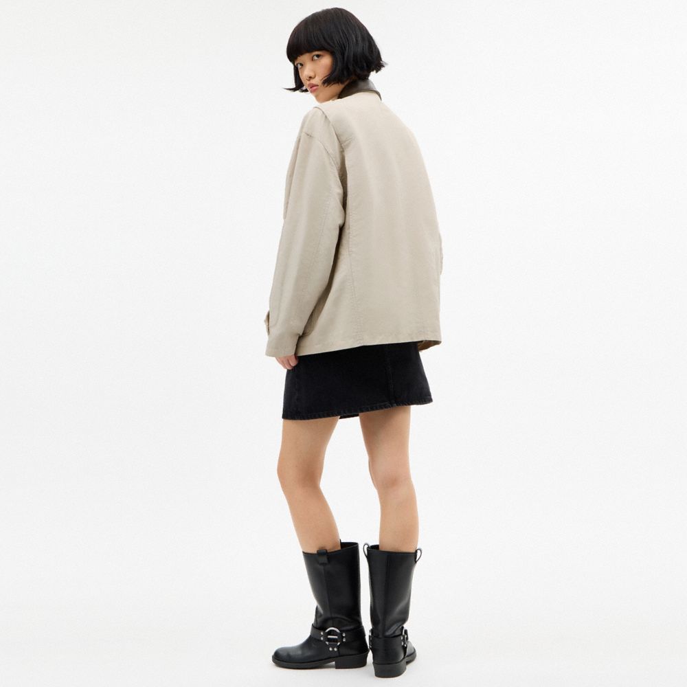 COACH®,Waxed Country Jacket,Viscose,Cotton,Leather,Polyamide,Jacket,Color Block,Casual,Cream,Scale View