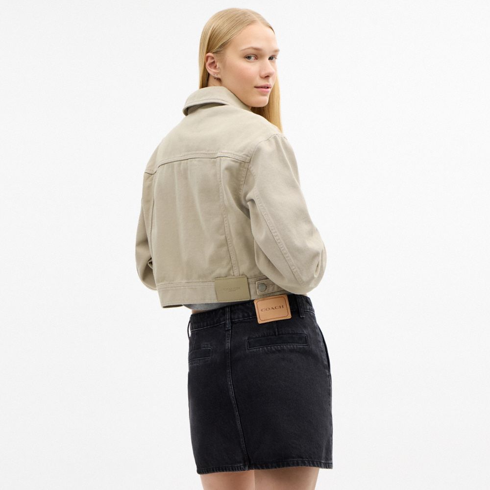 COACH®,Garment Dyed Denim Jacket,Cotton,Trucker,Denim,Embroidered,Logo,Casual,Beige,Scale View