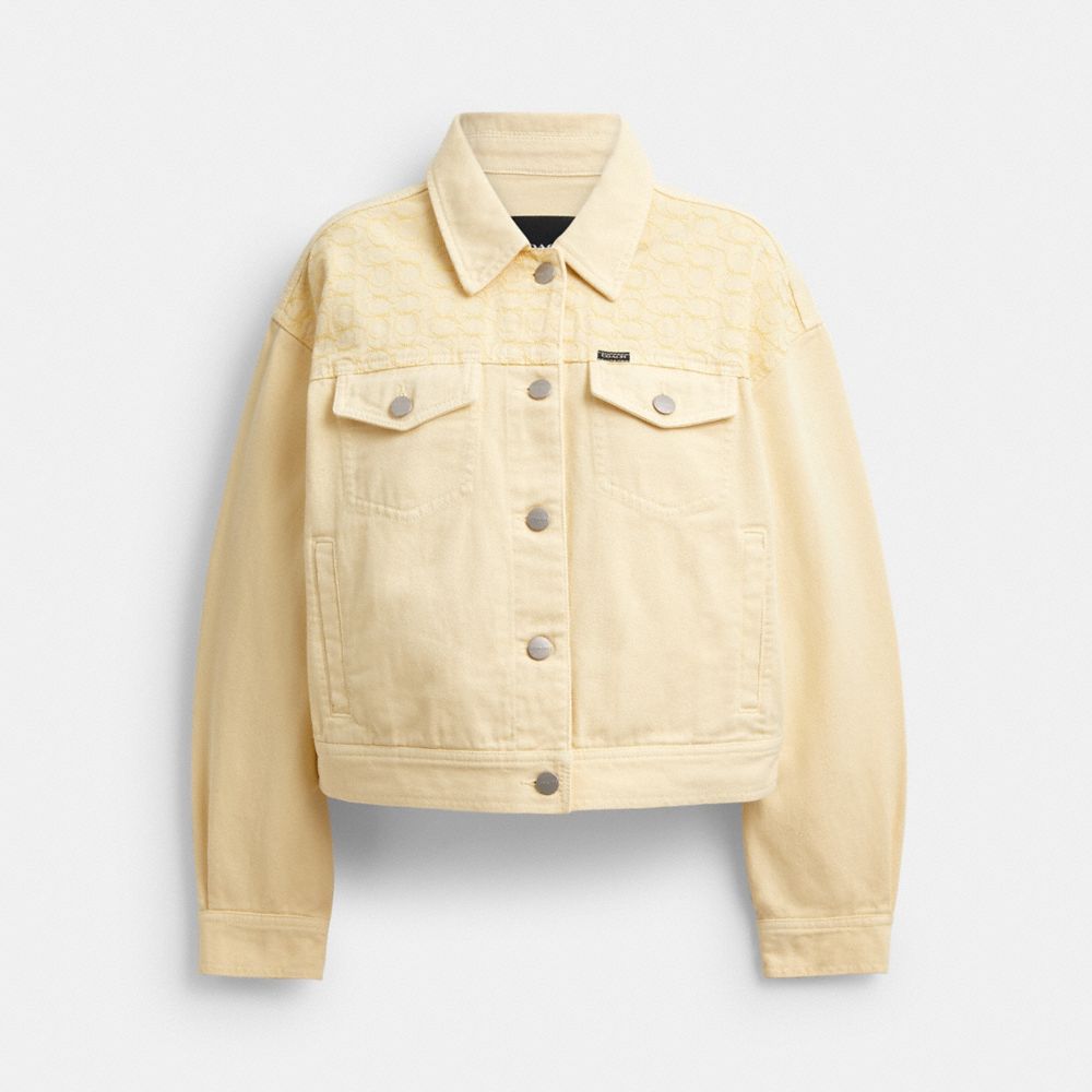 COACH®,Garment Dyed Denim Jacket,Cotton,Trucker,Denim,Embroidered,Logo,Casual,Black,Front View