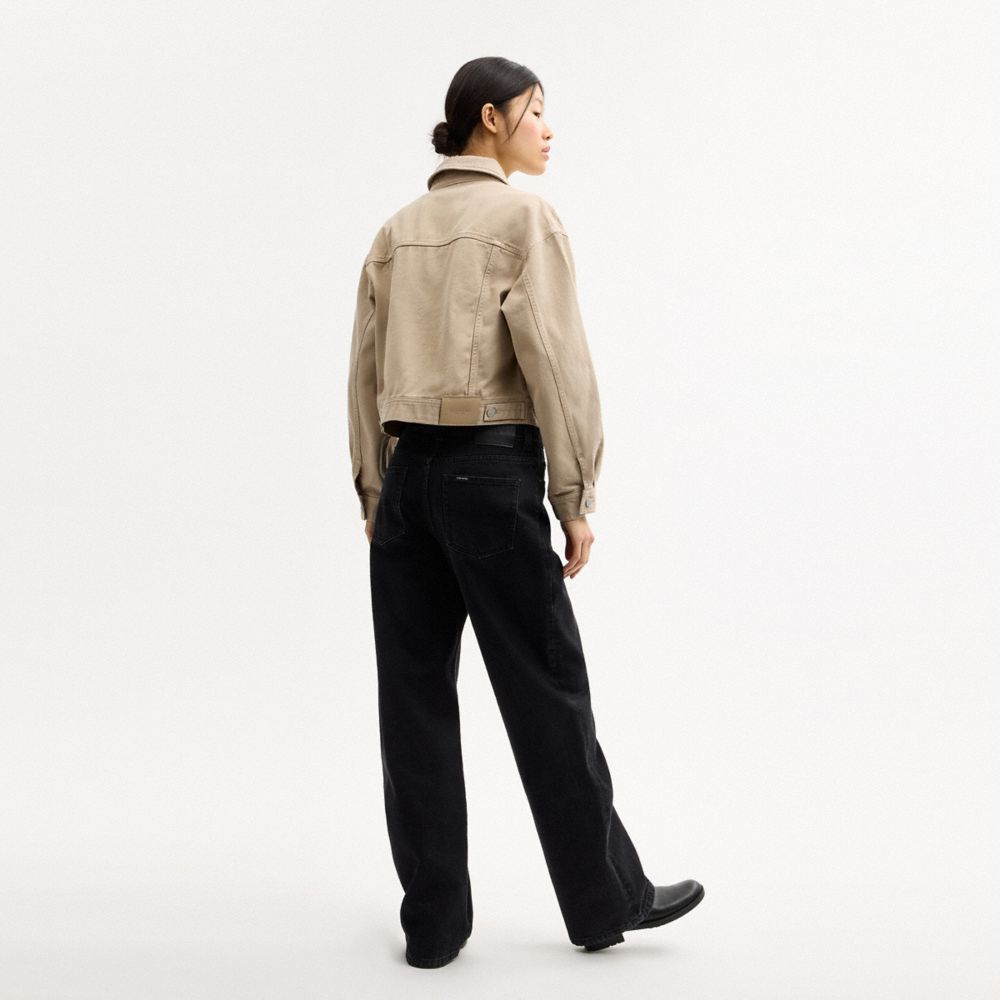 COACH®,Garment Dyed Denim Jacket,Cotton,Trucker,Denim,Embroidered,Logo,Casual,Black,Scale View