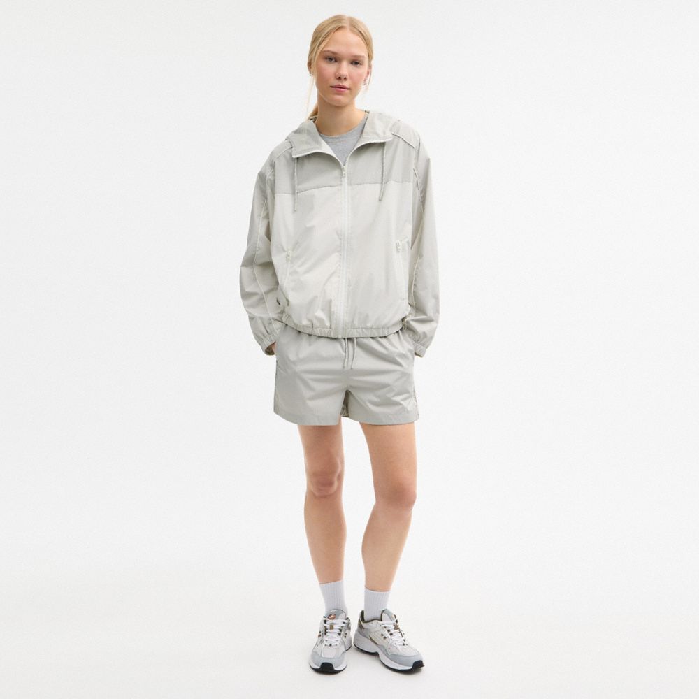 COACH®,Hooded Windbreaker,Polyester,Windbreaker,Color Block,Lined,Packable,Ripstop,Casual,White,Scale View