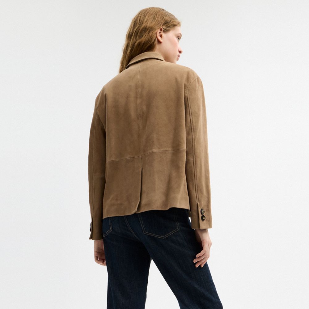 COACH®,Suede Coat,Polyester,Viscose,Suede,Jacket,Button,Casual,Brown,Scale View