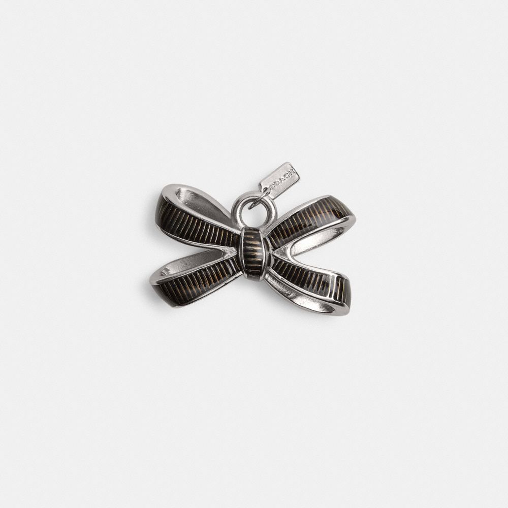 COACH®,Bow Shoelace Charm,Shoe Accessory,Bow,Pull Tab,Gunmetal,Black,Front View