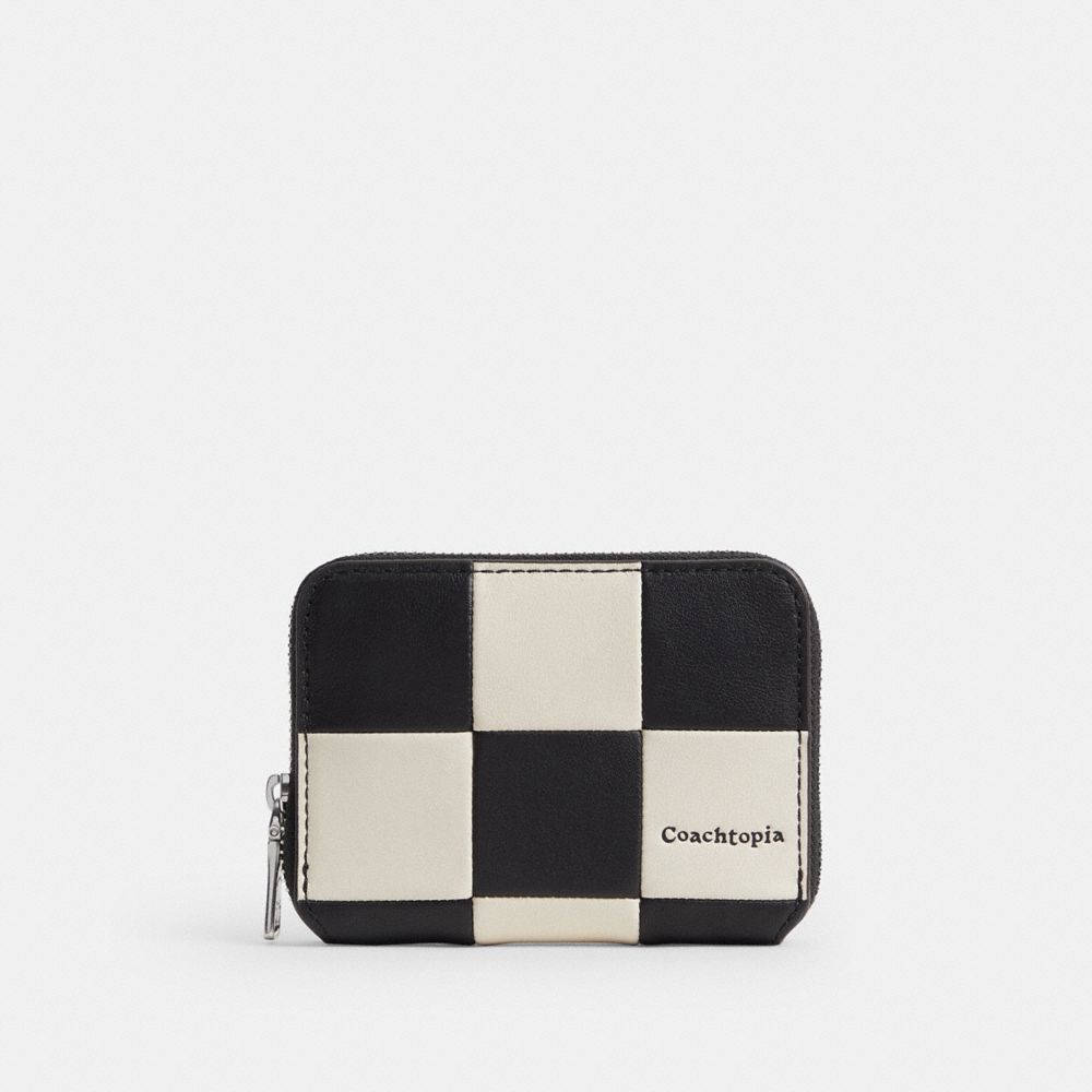 COACH®,Zip Around Wallet In Checkerboard Upcrafted Leather,Leather,Recycled Polyester,Coin,Casual,,Front View