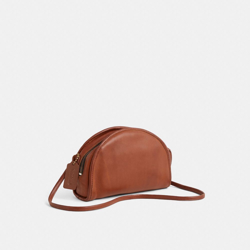 COACH®,Vintage Classic Kimball Zip Bag,Leather,Crossbody,Logo,Brass,Casual,Brown,Angle View