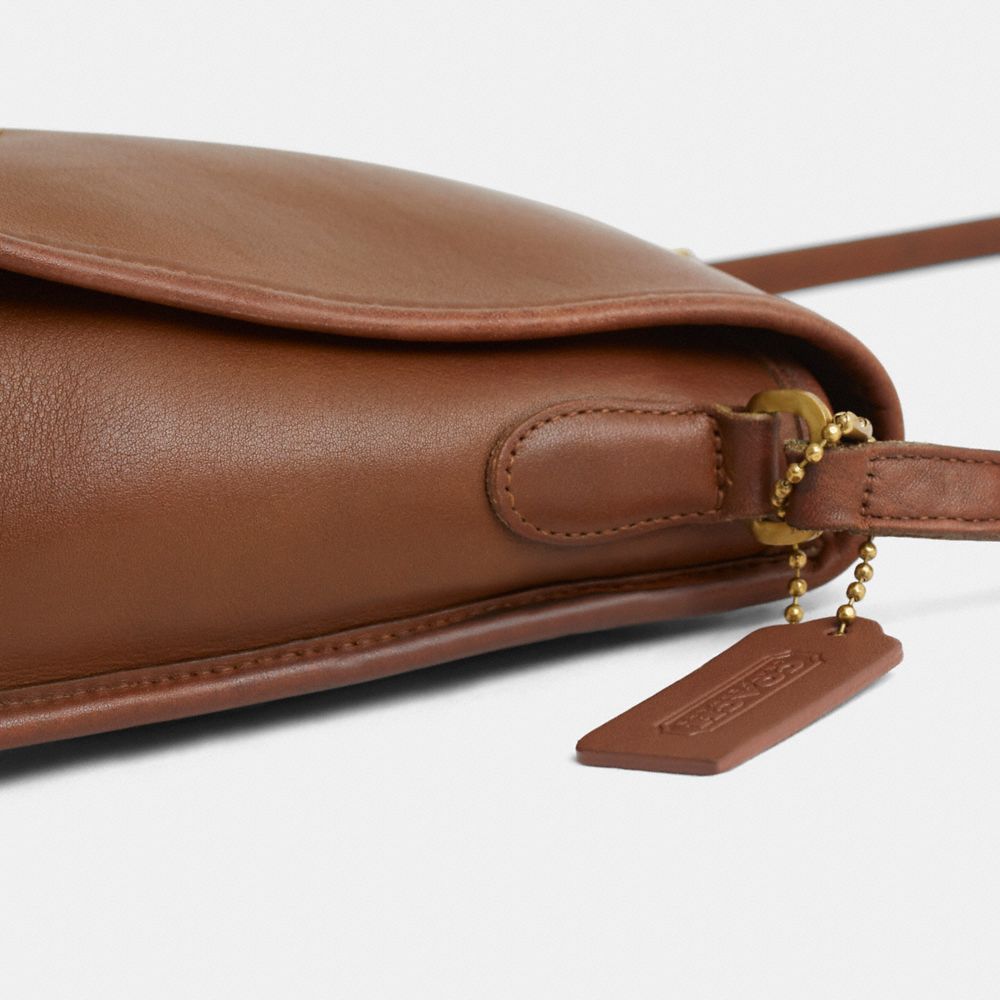 COACH®,Vintage Companion Flap Bag,Leather,Crossbody,Gold Metal,Casual,Brown,Angle View
