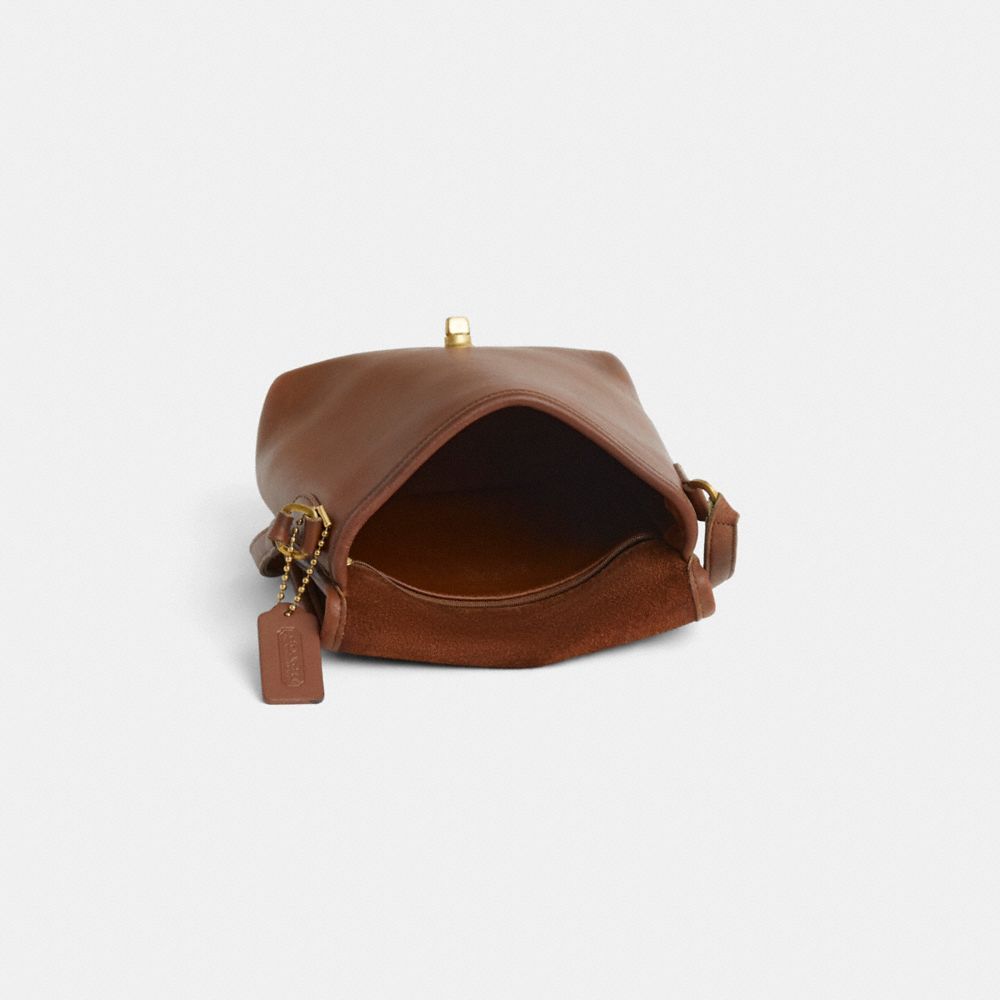 COACH®,Vintage Companion Flap Bag,Leather,Crossbody,Gold Metal,Casual,Brown,Inside View,Top View