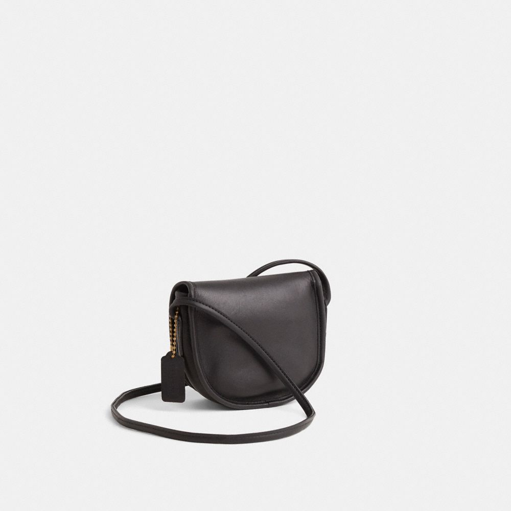 COACH®,Vintage Mini Bag,Leather,Saddle Bag,Logo,Gold Metal,Casual,Black,Angle View