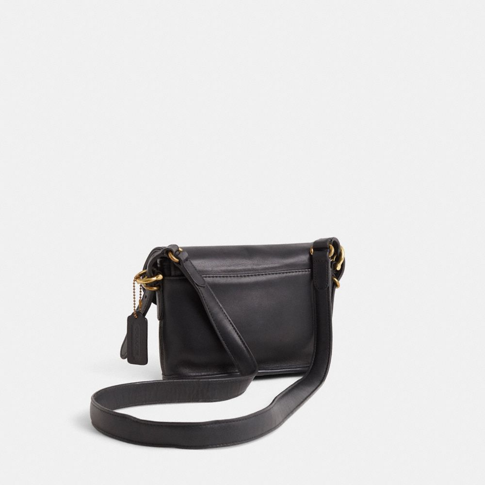 COACH®,Vintage Equestrian Small Flap Bag,Leather,Crossbody,Logo,Casual,Black,Angle View