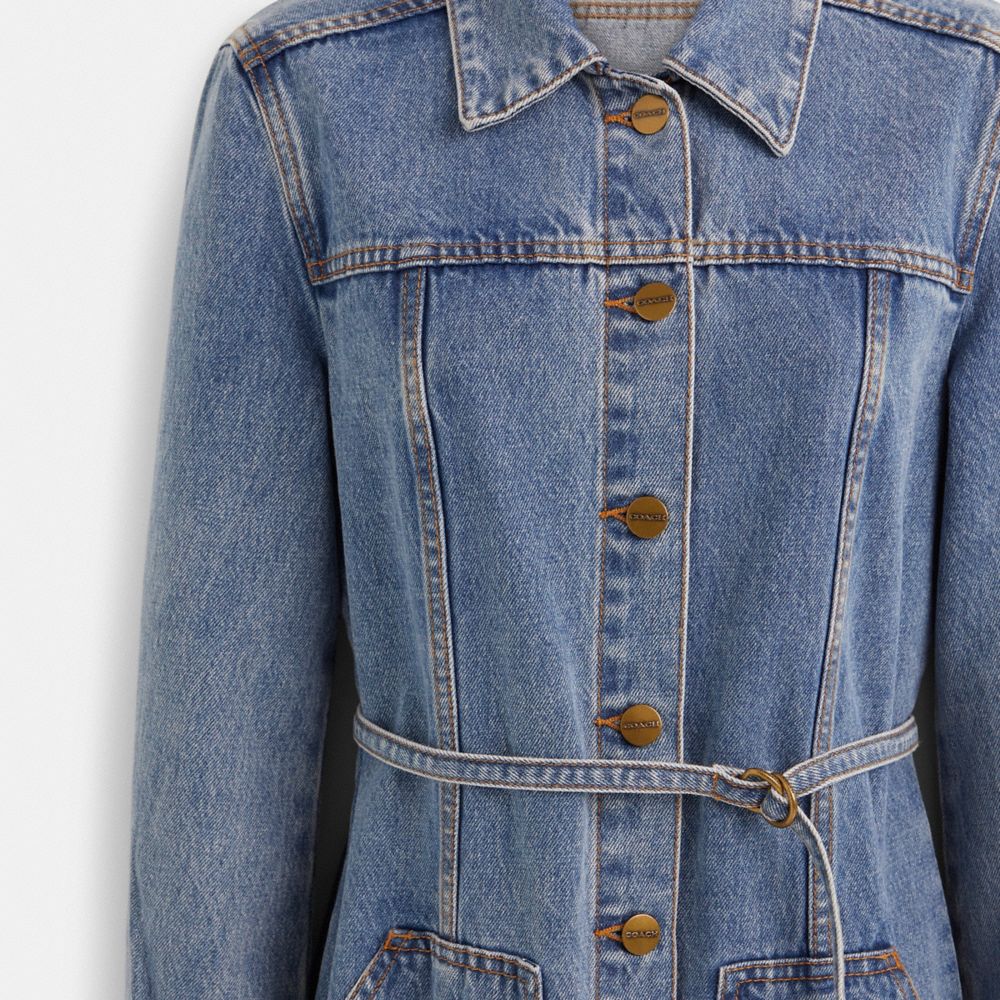 COACH®,Restored Denim Dress,Denim,Cotton,A-Line,Shirt Dress,Eco-Friendly,Sustainable,Casual,Blue,Scale View