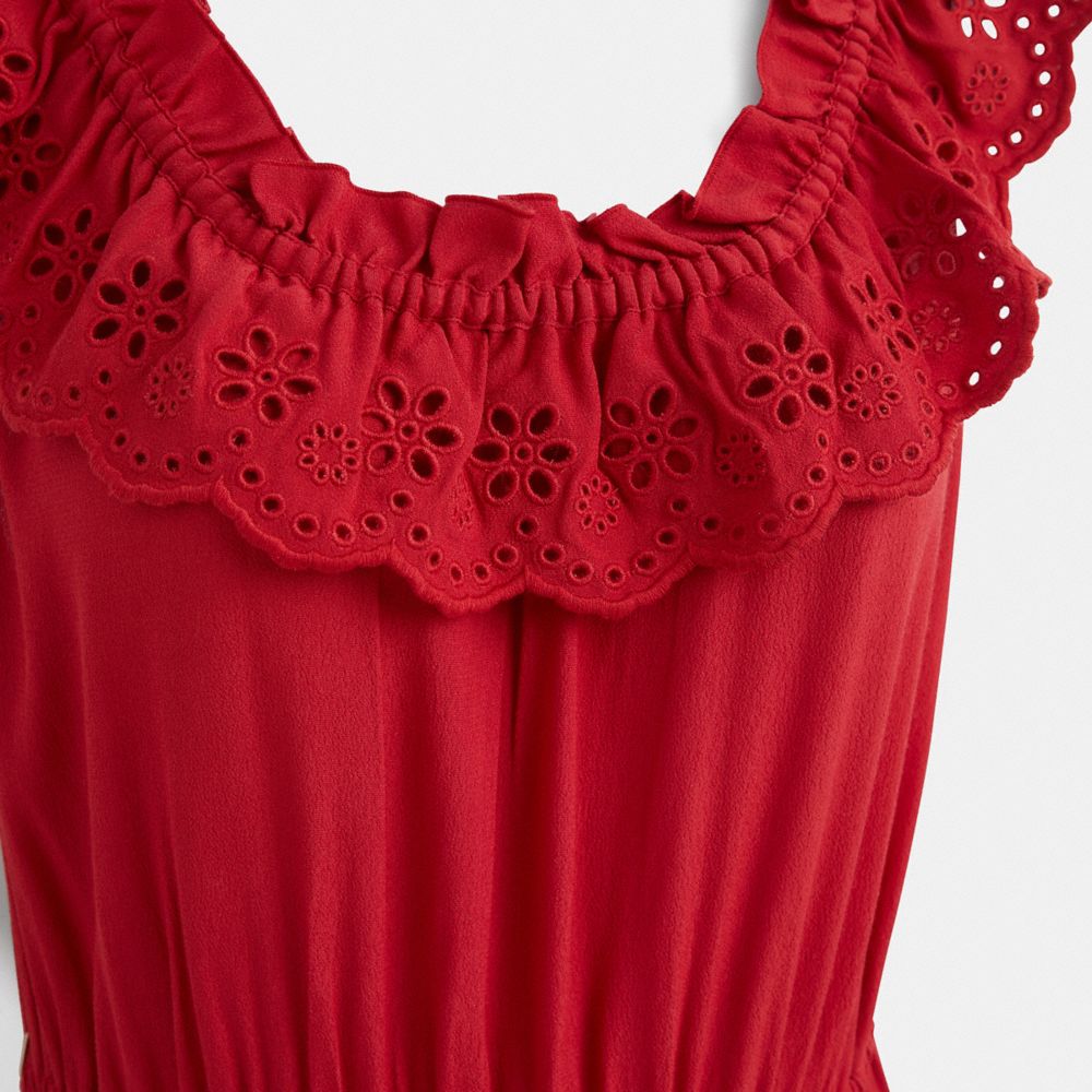 COACH®,Restored Sleeveless Ruffle Dress,Red,Scale View