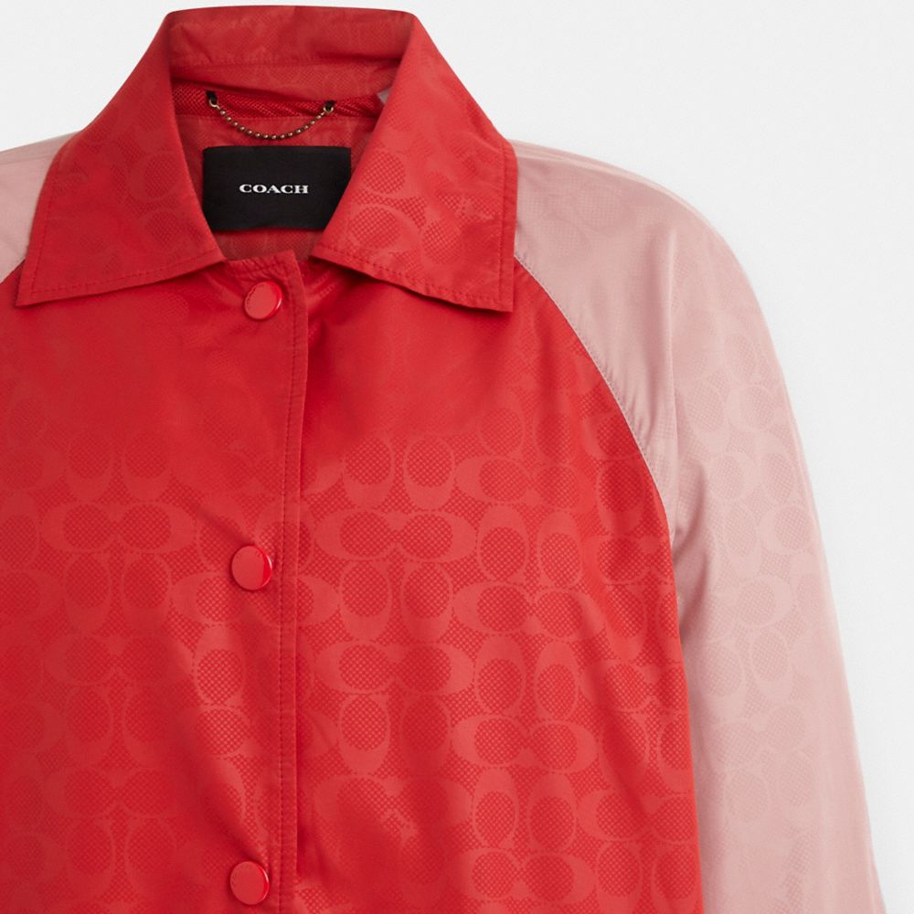 COACH®,Restored Signature Oversized Jacket,Polyester,Leather,Jacket,Color Block,Logo,Eco-Friendly,Lined,Sustainable,Ripsto...,Red,Scale View