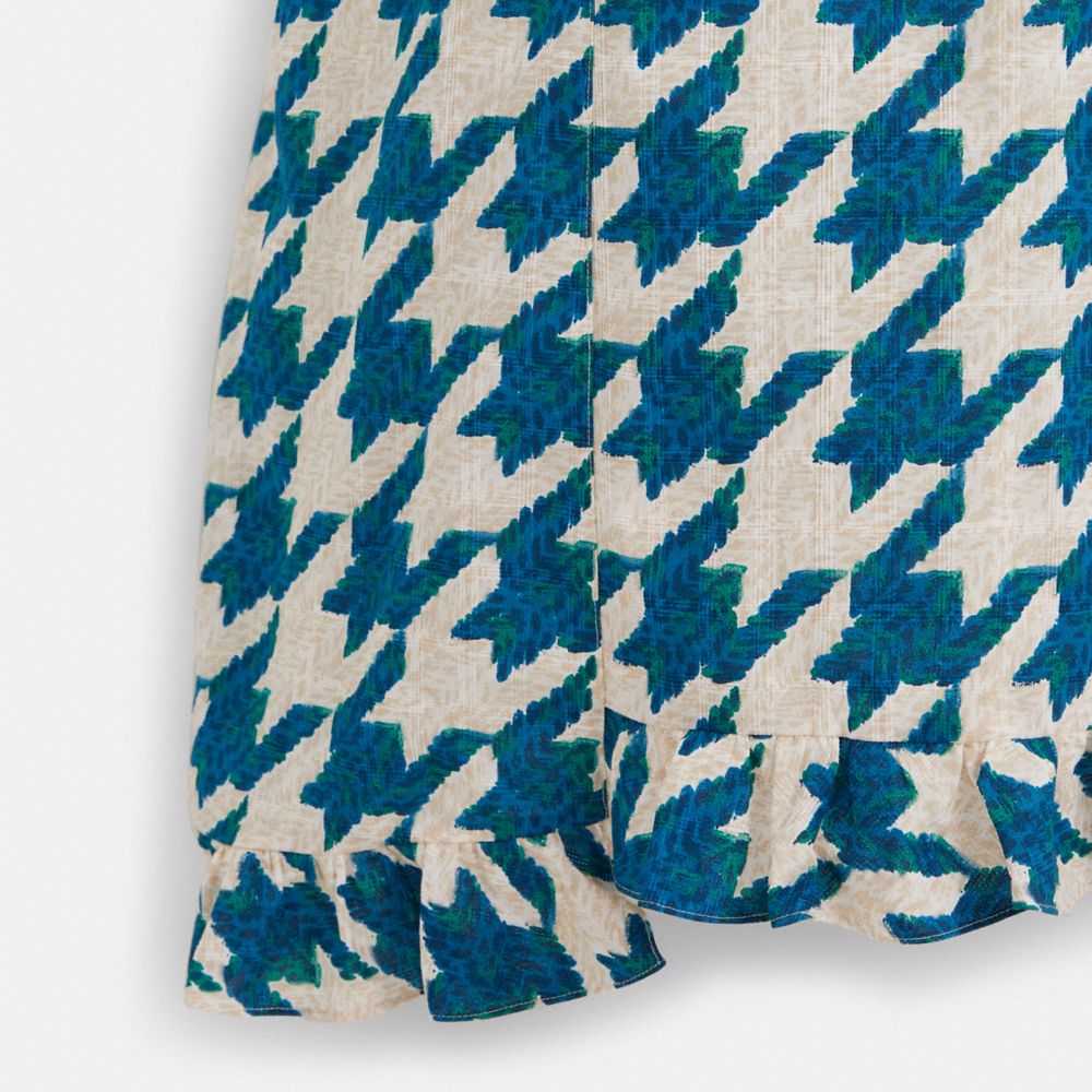 COACH®,Restored Printed Mid Length Ruffle Dress,Cotton,Lining Polyester,Polyester,A-Line,Ruffles,Sustainable,Eco-Friendly,...,Multi Color,Scale View