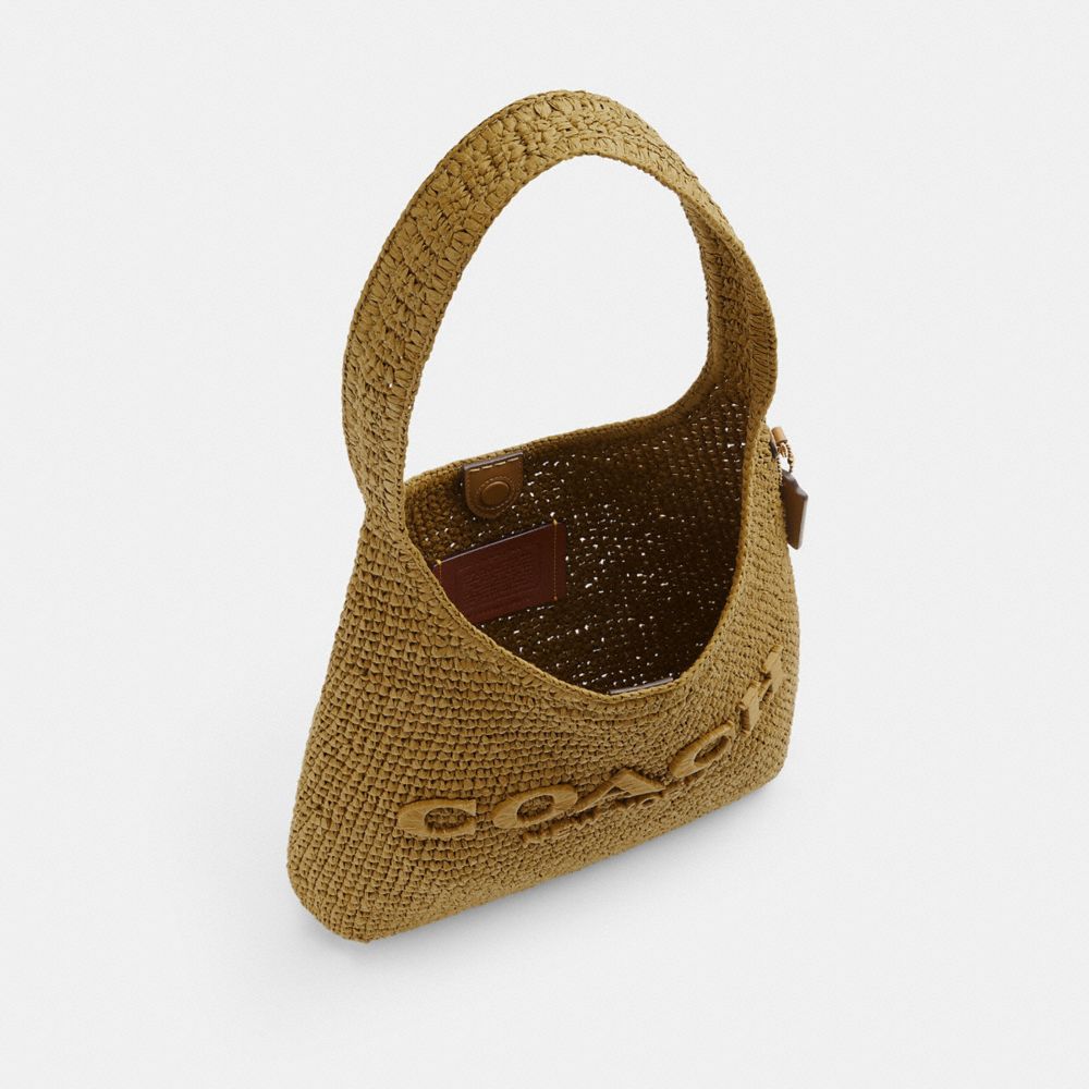 COACH®,Brooklyn Shoulder Bag 28,Calfskin Leather,Hobo,Straw,Applique,Pendant,Logo,Brass,Casual,Beige,Inside View,Top View