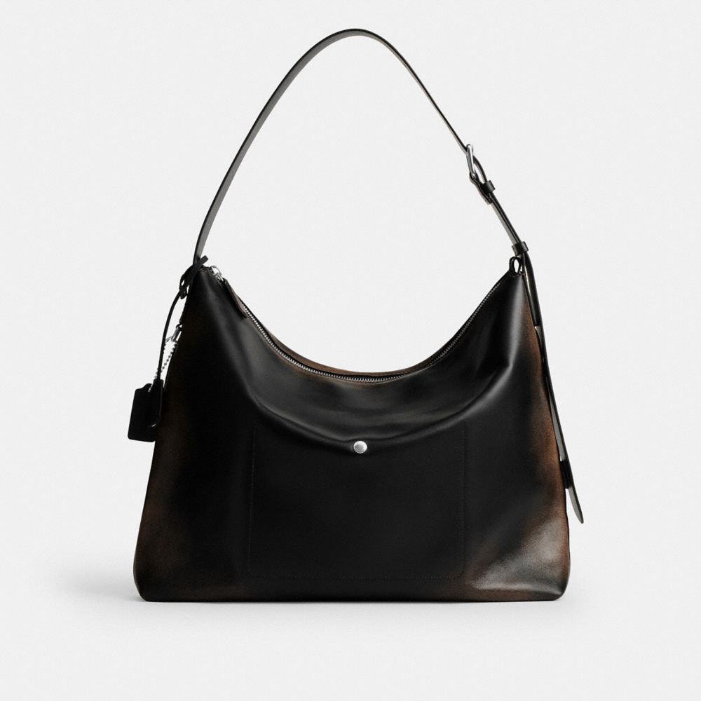 COACH®,Mott Messenger Bag In Loved Leather,Crossbody,Pendant,Adjustable,Silver Metal,Casual,Black,Back View