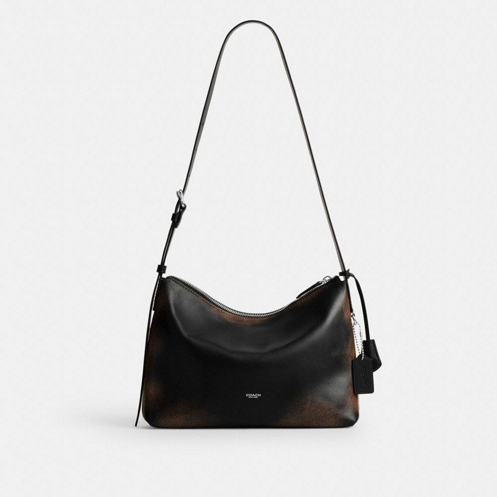 COACH®,Mott Messenger Bag 33 In Loved Leather,Leather,Crossbody,Adjustable,Casual,Black,Front View