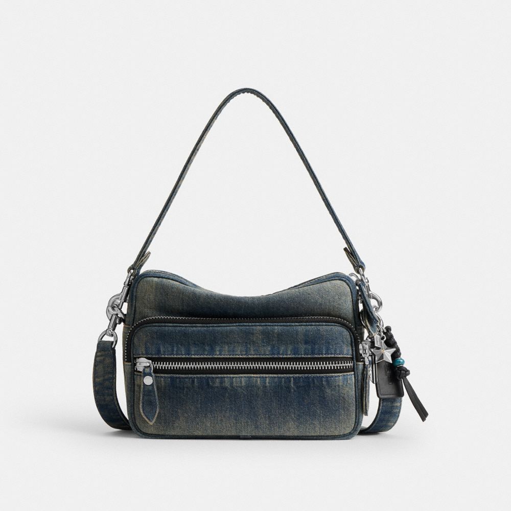 COACH®,Dakota Crossbody Bag In Regenerative Cotton Denim With Charms,,Front View