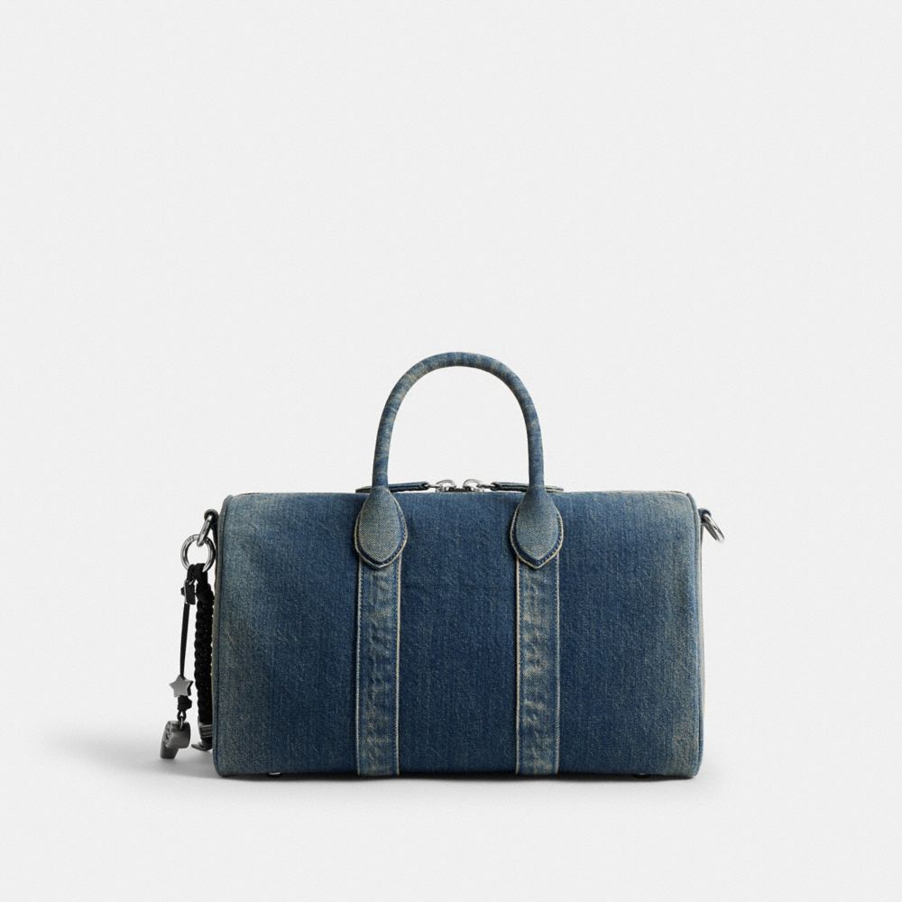 COACH®,Compass Bag 35 In Regenerative Cotton Denim With Charms,,Back View