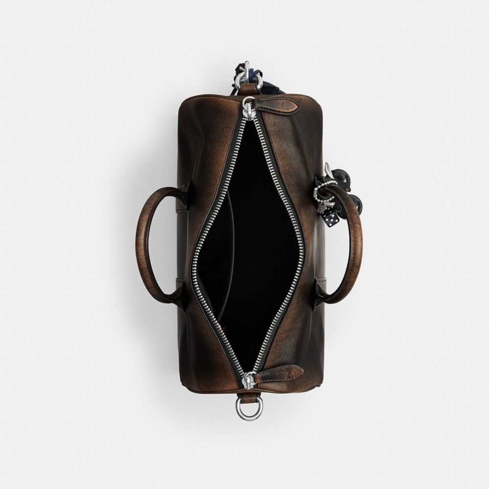 COACH®,Compass Bag 35 In Loved Leather With Charms,Black,Inside View,Top View