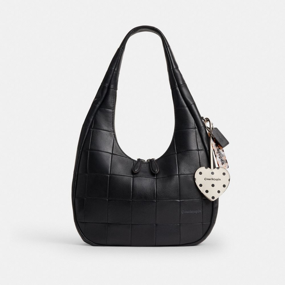 COACH®,Heart Bag Charm With Key Ring In Upcrafted Leather,,Angle View