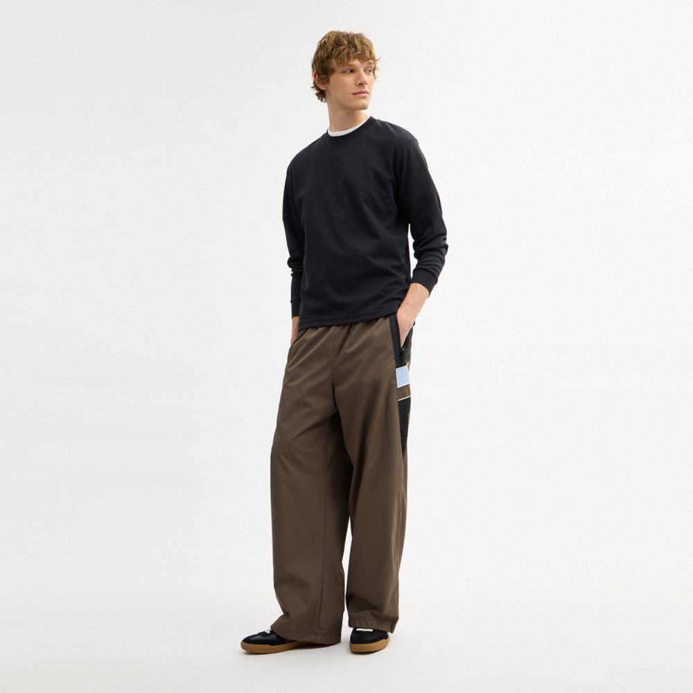 COACH®,Straight Leg Track Pants In Recycled Polyester,Recycled Polyester,Lining Recycled Polyester,Track,Straight,Logo,Pip...,Brown,Scale View