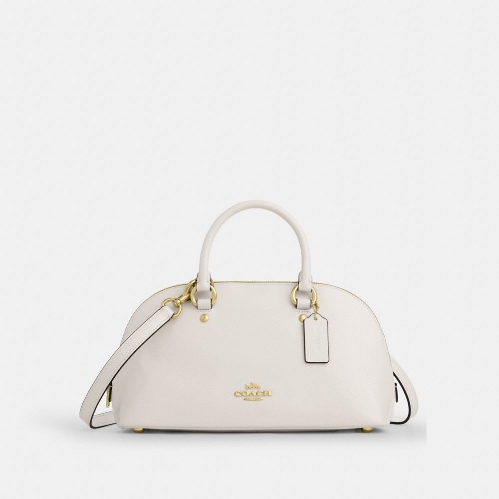 COACH®,Lara Satchel Bag,Recycled Polyester,Lining Recycled Polyester,Satchel,Metal,Logo,Casual,Cream,Front View