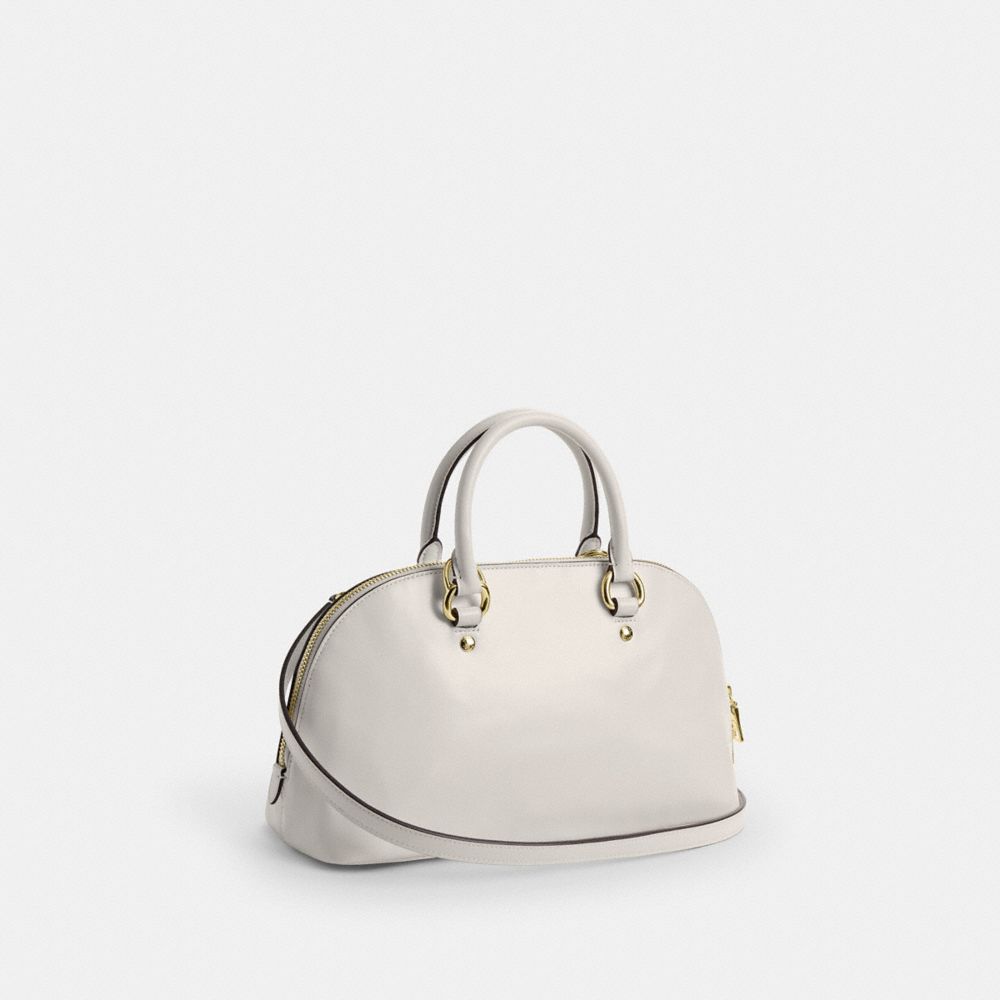 COACH®,Lara Satchel Bag,Recycled Polyester,Lining Recycled Polyester,Satchel,Metal,Logo,Casual,Cream,Angle View