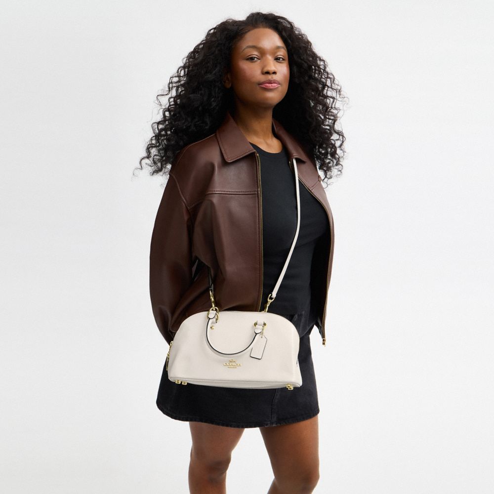 COACH®,Lara Satchel Bag,Recycled Polyester,Lining Recycled Polyester,Satchel,Metal,Logo,Casual,Cream