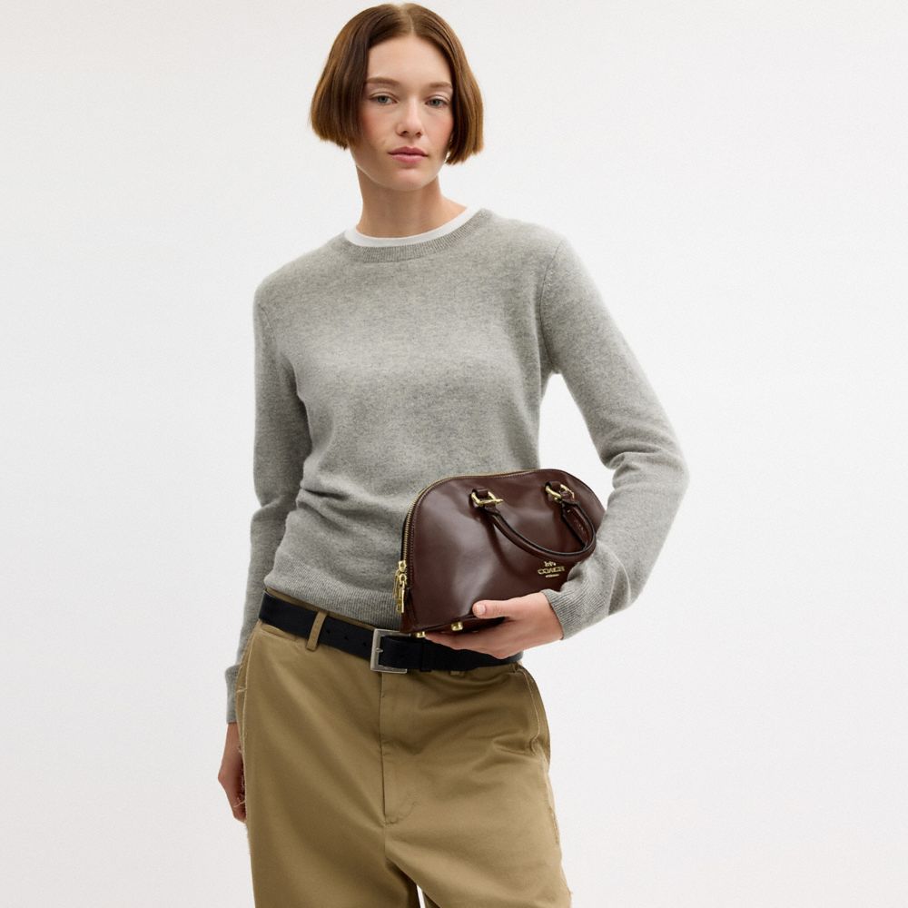 COACH®,Lara Satchel Bag,Recycled Polyester,Lining Recycled Polyester,Satchel,Logo,Metal,Casual,Brown,Detail View