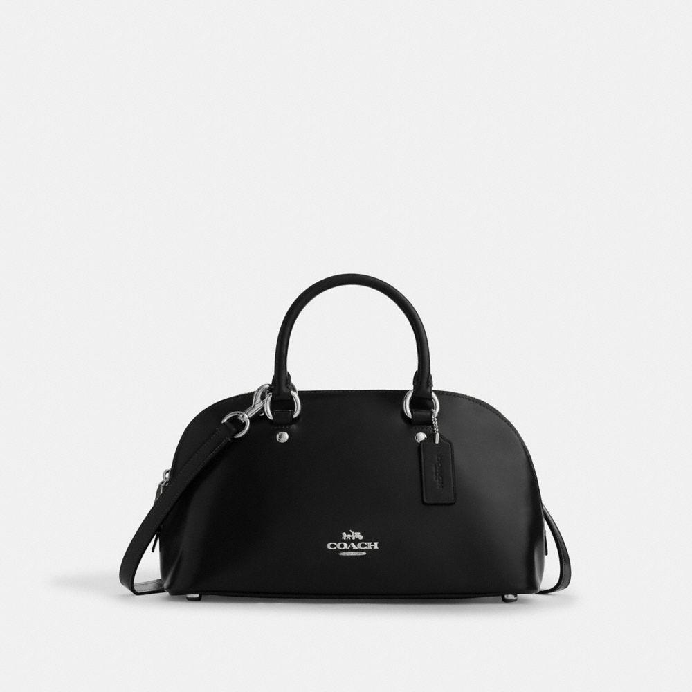 COACH®,Lara Satchel Bag,Recycled Polyester,Lining Recycled Polyester,Satchel,Metal,Logo,Casual,Black,Front View