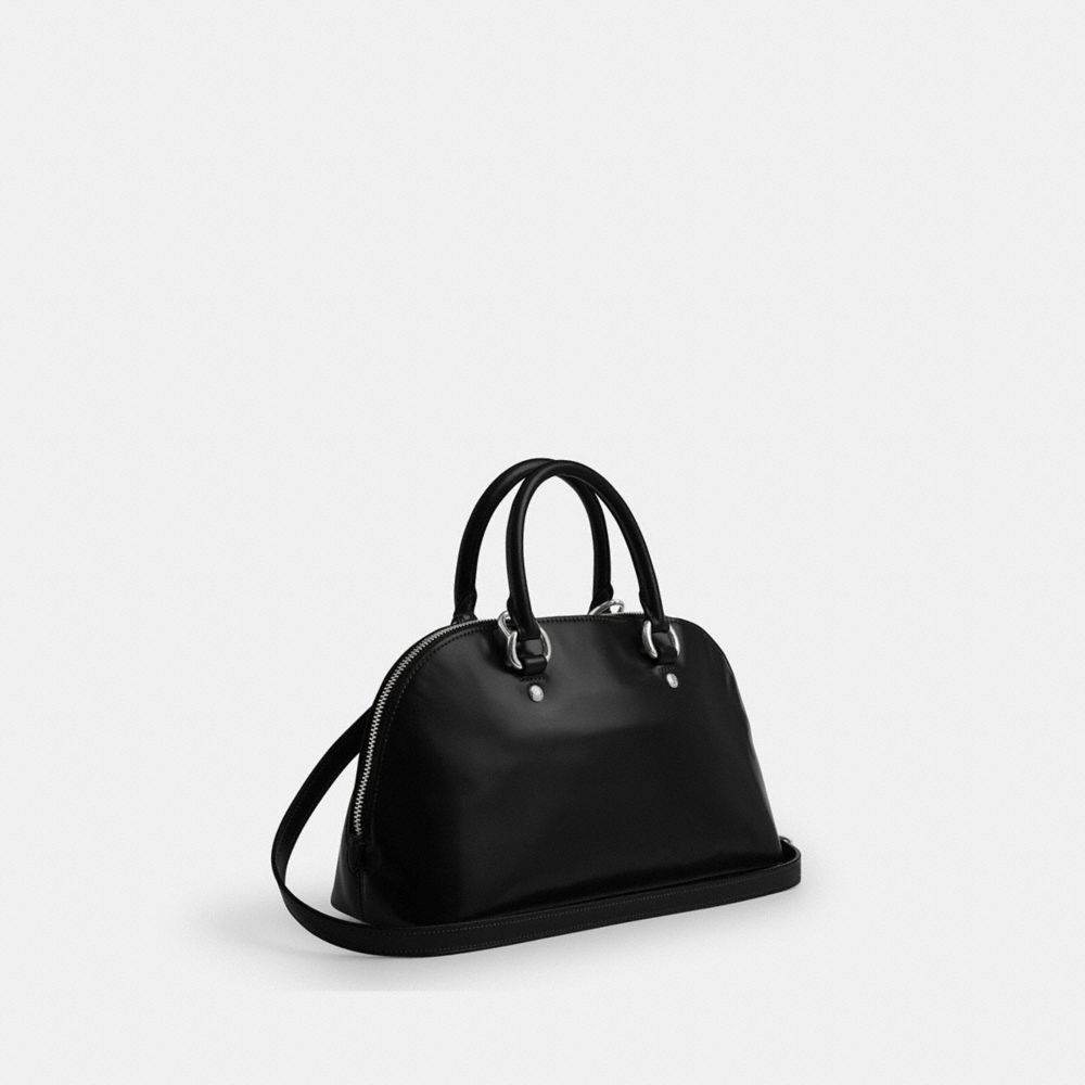 COACH®,Lara Satchel Bag,Recycled Polyester,Lining Recycled Polyester,Satchel,Metal,Logo,Casual,Black,Angle View